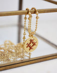 Médaille Rond dorée 24K fil de coton chaîne fine
