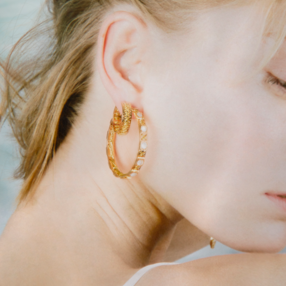 boucles d'oreilles créoles broderie camille enrico or france