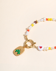 Bracelet HOP, perles multicolores, amulette dorée 24K, broderie en cordon ciré