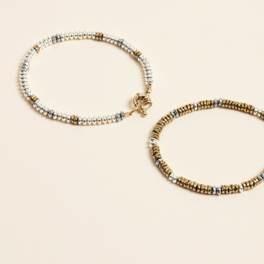 Bracelet mix Or Argent Amulettes plaqué or 24k hématite