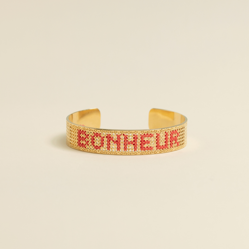 Bracelet Mio, doré 24K, brodé de fils de coton, bracelet à message