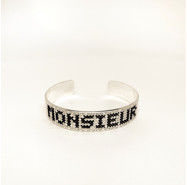 Bracelet Mio, doré 24K, brodé de fils de coton, bracelet à message