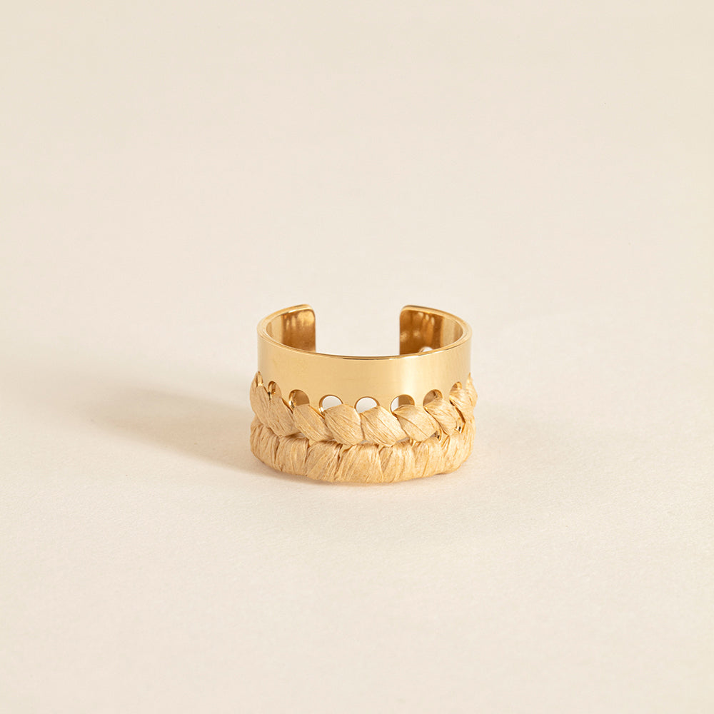 Bague Abda dorée fil de raphia