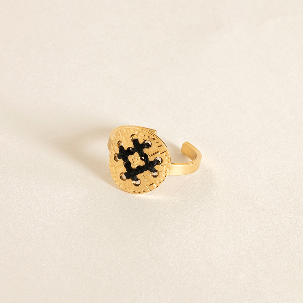 Bague Raki carré fil de coton noir