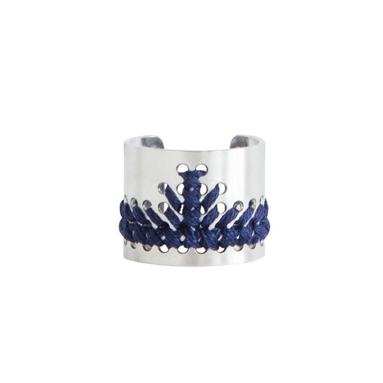 Bague Catac argent fil de coton bleu marine