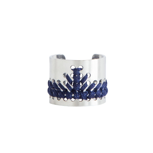 Bague Catac argent fil de coton bleu marine