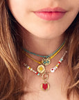 Collier HOP, perles multicolores, amulette dorée 24K broderie en cordon ciré